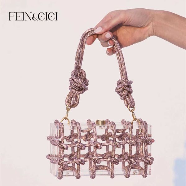 

crossbody bag crystal-embellished rope acrylic clutch women rhinestones evening shoulder bag crystal luxury clear party wedding knot bag 230