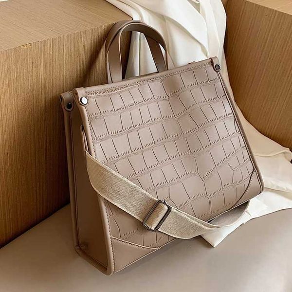 

totes bags stone pattern pu leather women handbag large capacity wide strap female shoulder bag 2023 new brand designer ladies hand 230210