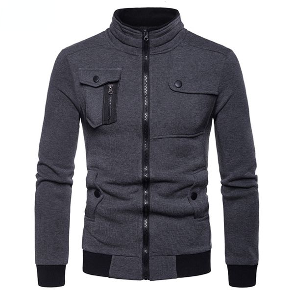 

mens jackets stand collar slim fit cardigan cozy zip coat slant pocket 230210, Black;brown