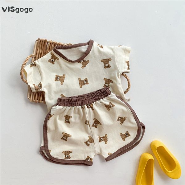 

clothing sets visgogo baby girls boys summer clothes cute bear print outfit short sleeve t shirt shorts casual two pieces set 230209, White
