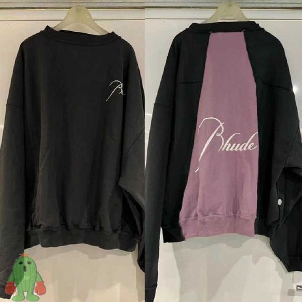 

men's hoodies sweatshirts retro street sweatshirt embroidered letter terry patchwork couple pullover sweater men women jacket j230208, Black