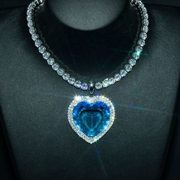 

gemstone warm titanic heart sea necklace for women's blue-red crystal romantic pendant necklace fashion wedding jewelry gifts 230210, Black