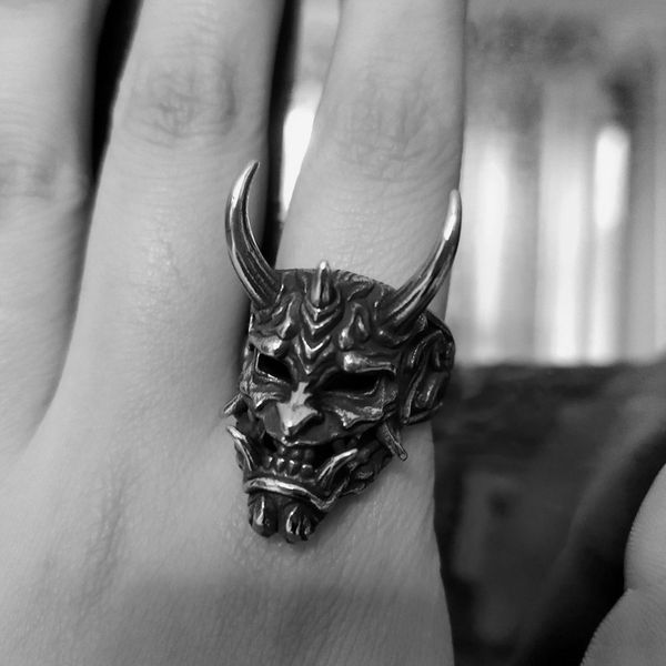 

vintage mens demon anger skull rings for men gothic punk skeleton jewellery hiphop rock biker halloween gifts, Silver