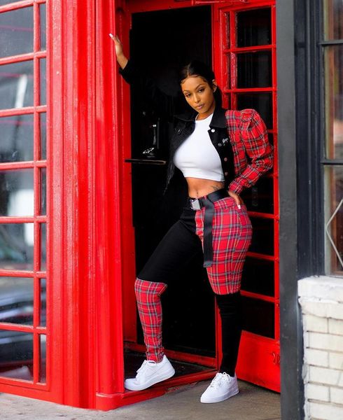 

women's two piece pants plaid denim 2 set women autumn fashion street patchwork skinny jeans and long sleeve jean jacket 2 230209, White