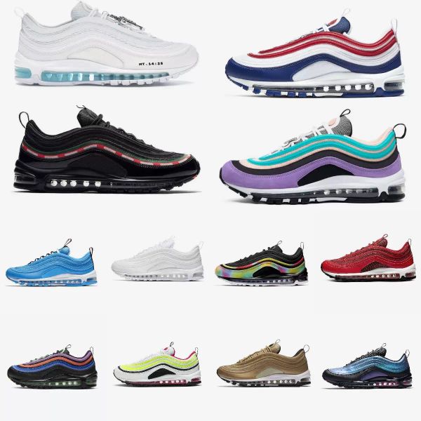 

2022 new men woman running shoes 97 mens cushion trainers halloween light blue red leopard reflective 97s bred south beach sports sneake