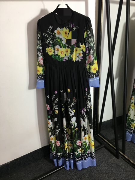 

203 xl 2023 runway dress spring summer dress crew neck long sleeve brand same style empire womens dress fashion faluolan, Black