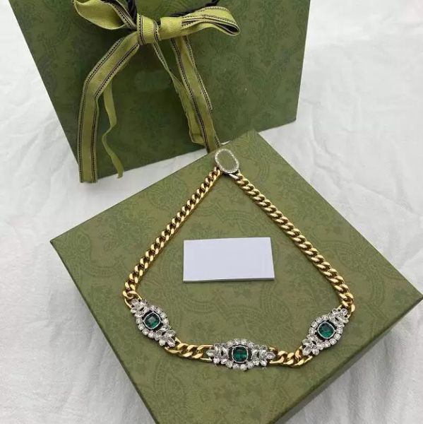 

2023 vintage emerald necklaces cuban choker crystal necklace collares punk vintage chunky thick link chain for men women, Silver