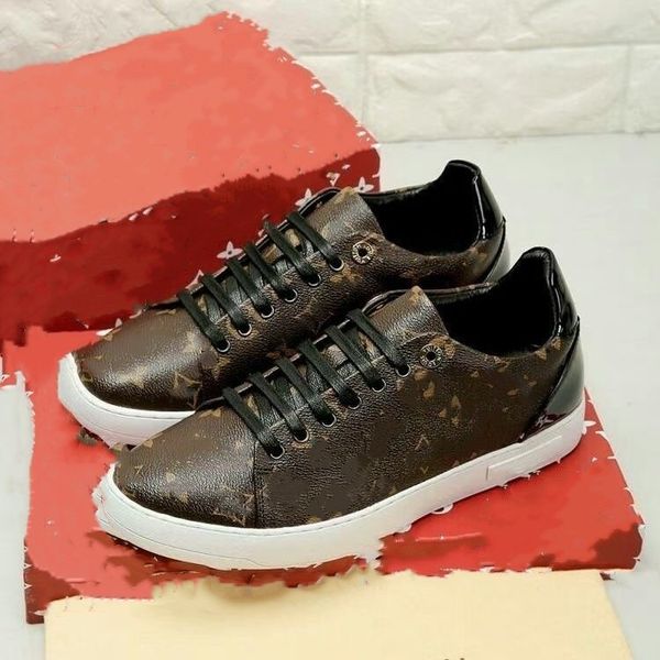 

designer frontrow sneaker men leather shoe patent coated canvas brown flower rubber mens runner trainers tennis platform casual shoes b1, Black