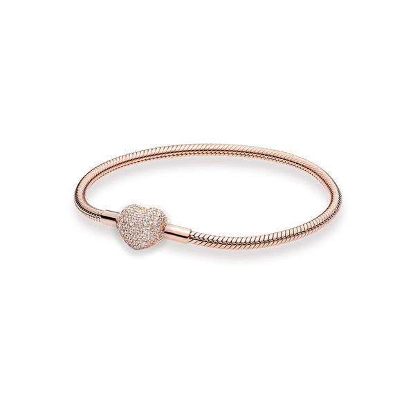 

rose gold love hearts pave charm bracelet with original box for pandora authentic sterling silver wedding jewelry for women snake chain char, Golden;silver