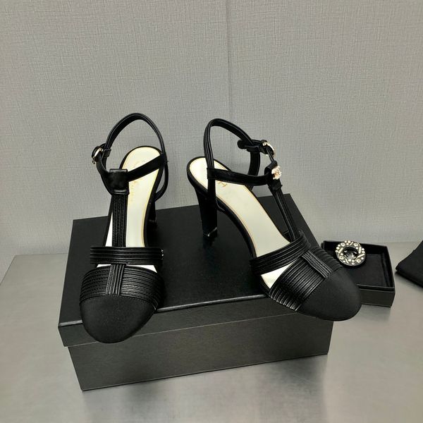 

braid belt sandals women 2023 spring and summer new elegant one-button high heel leisure vacation, Black