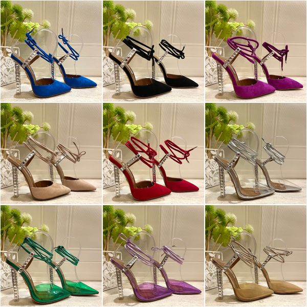 

aquazzura suede clear pvc pumps sandal for women lady closed pointed peep toe stiletto high heels ankle lace strap clear diamond crystal rhi, Black