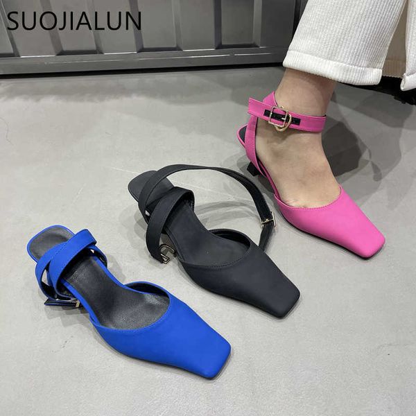 

sandals suojialun 2023 spring women slingback shoes fashion shallow ankle strap ladies elegant snadal thin high heel dress pumps shoes t2302, Black