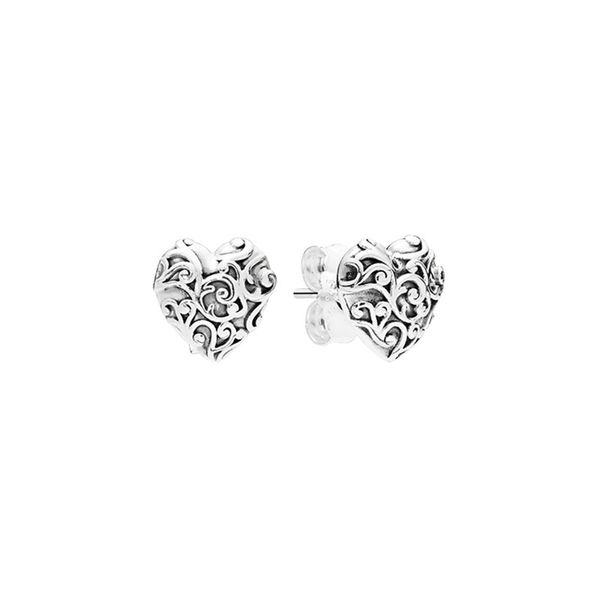 

vintage love heart stud earring for pandora authentic sterling silver wedding jewelry for women girls girlfriend gift party earrings with or, Golden;silver