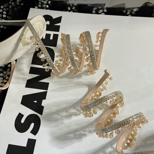 

rene caovilla chandelier crystal-embellished sandals leather stiletto heels evening shoes women heeled luxury designers ankle wraparound sho, Black