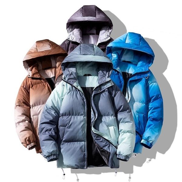 

men's jackets warm winter parkas hooded hip hop fluffy jacket thick male coat fashion colorful print puffer streetwear windbreak 230210, Black;brown