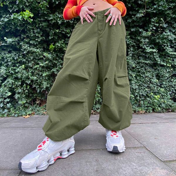 

women's pants capris american street trend personalized elastic waist pig-nose buckle loose version of casual overalls new t230210, Black;white