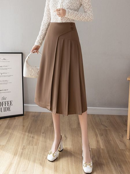 

skirts high waist pleated women arrival 2023 spring fashion korean style all match office lady elegant a line skirt w1267 230209, Black