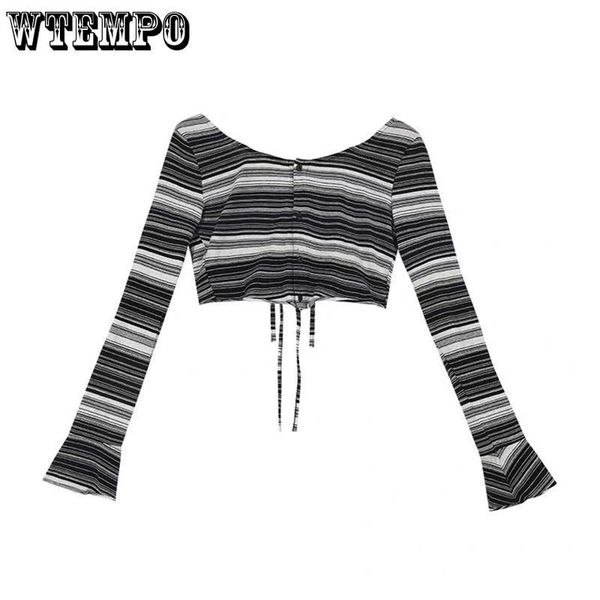 

women's t-shirt y2k women's t-shirt short slim long sleeves black and white stripes irregular cardigan straps reversible drop 2302