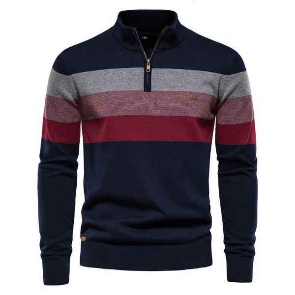 

men's sweaters y2k spring autumn striped splicing longsleeved fashion stand collar casual high elasticity slim 230210, White;black