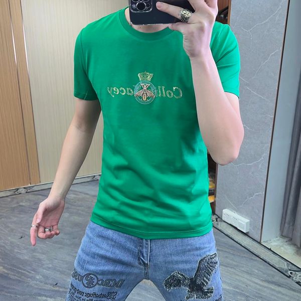 

mens t-shirts light luxury gilded bee trend printed male tees 2023 new short-sleeved slim mercerized cotton man clothing large size m-7xl, White;black