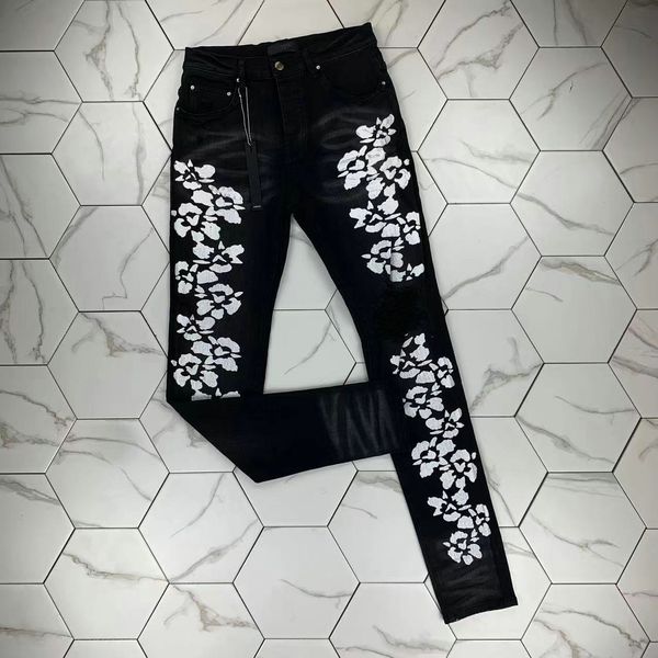 

hm551 mens jeans black cargo pants designer jeans skinny stickers light wash ripped motorcycle rock revival joggers true religions casual el, Blue
