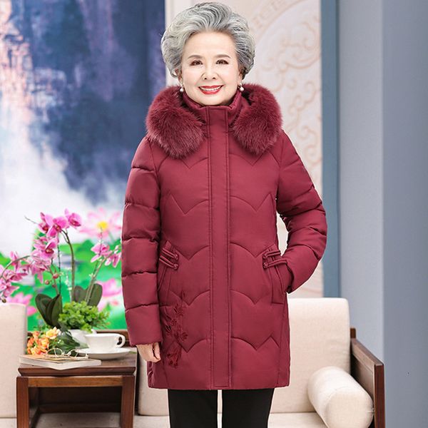

women's down parkas thicken grandma jackets middle aged elderly mother cotton padded clothes winter coat women medium long hooded warm, Black