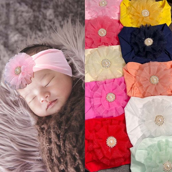 

baby headbands newborn soft ribbon nylon kids headwear child elastic flower solid headwear baby girl hair accessories 1573, Slivery;white