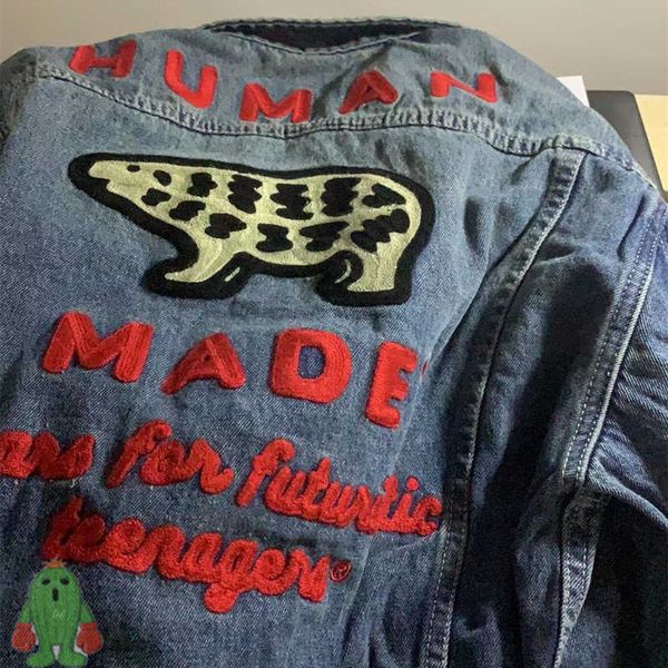 

men's jackets human made jean jacket embroidery bear denim cardigan autumn couples dress j230210, Black;brown