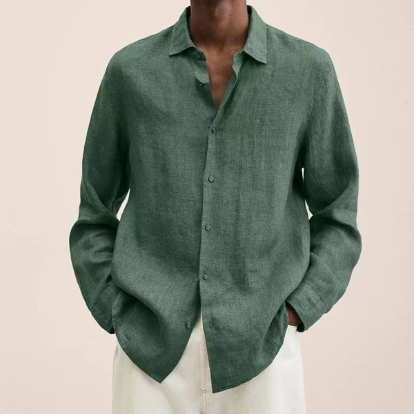 

men's casual shirts spring men loose linen solid long sleeve turn down collar button retro autumn shirt for male blouse  5xl 230209, White;black