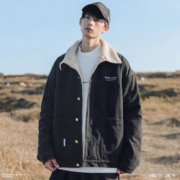 

men's jackets light blue jeans black casual denim coats outerwear winter wool liner thicker warm size 2xl 230210, Black;brown