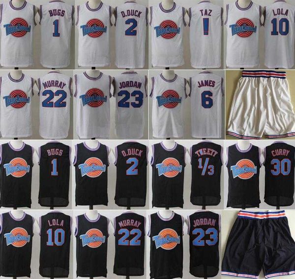 

space jam jersey movie tune squad looney daffy duck bill murray lola bugs bunny taz tweety michael james curry basketball shorts black white, Black;red