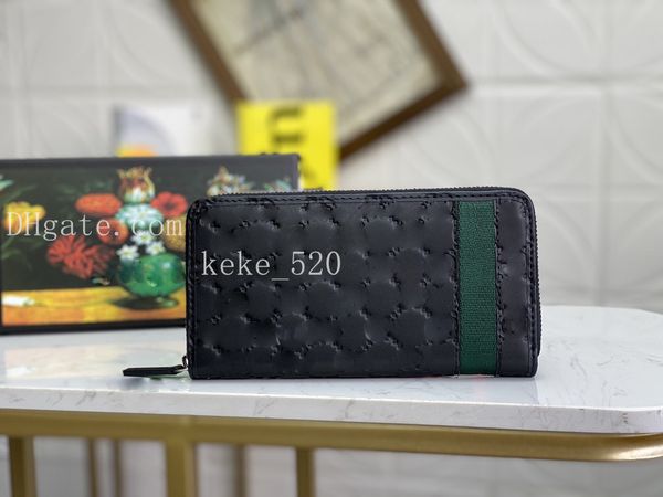 

new designer wallets single zipper wallet made of cowhide with eye-catching red and green webbing high-quality purse for men and women 29110, Red;black