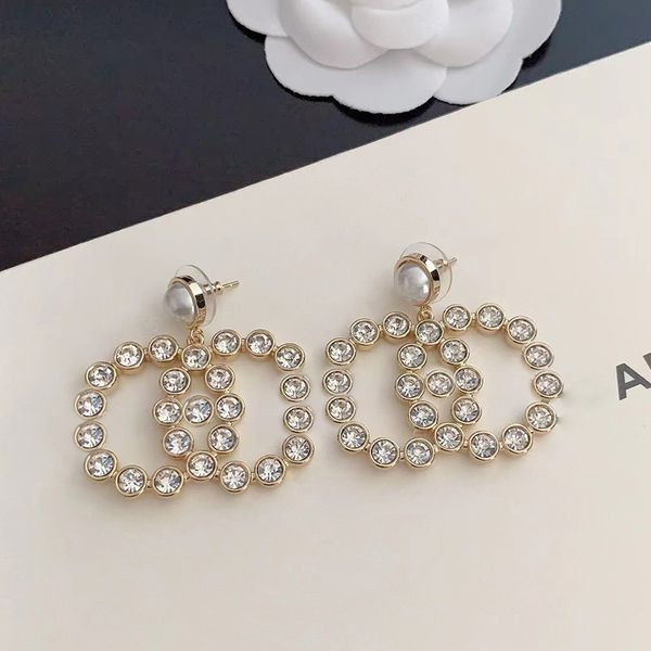 

mixed simple 18k gold plated 925 silver luxury brand designers double letters c stud geometric famous women crystal rhinestone pearl earring, Golden;silver