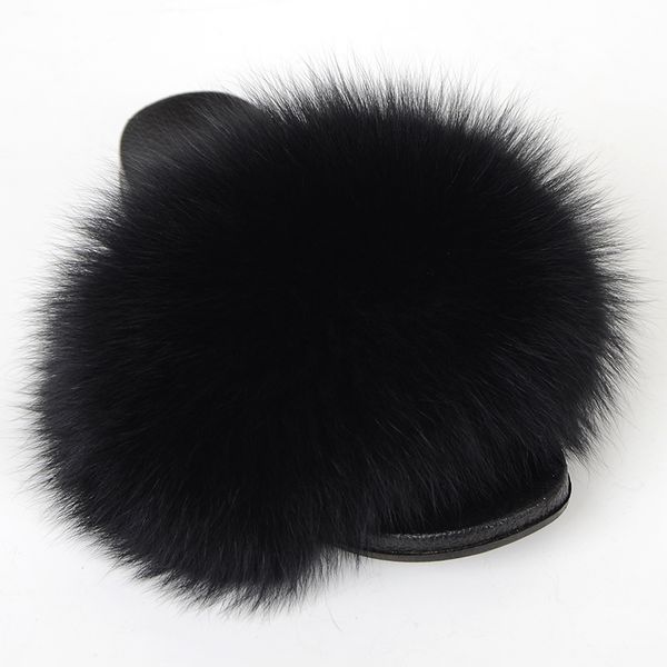 

slippers fur slippers women fluffy plush fur flip-flops summer high-end business casual outdoor flat ladies sandals 230209, Black