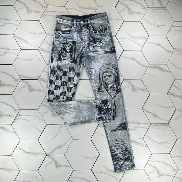 

hm607 mens jeans black cargo pants designer jeans skinny stickers light wash ripped motorcycle rock revival joggers true religions casual el, Blue
