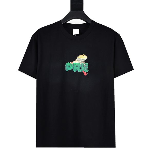 

22ss new limited lizard men's t-shirts green plant box letter tee summer classic high street solid t-shirts fashion casual breathable c, White;black