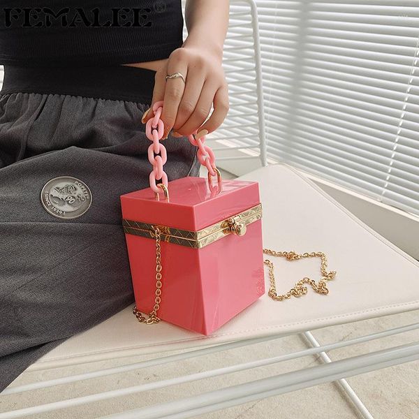 

shoulder bags personality acrylic box crossbody bag thick chain candy color lock clutch party tote small women square handbags and purses