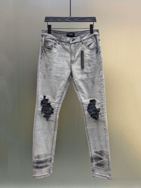 

2023 fall fashions mens distressed ripped skinny hole designer jeans ~ us size 29-38 jeans ~ slim motorcycle moto biker causal denim pants h, Blue