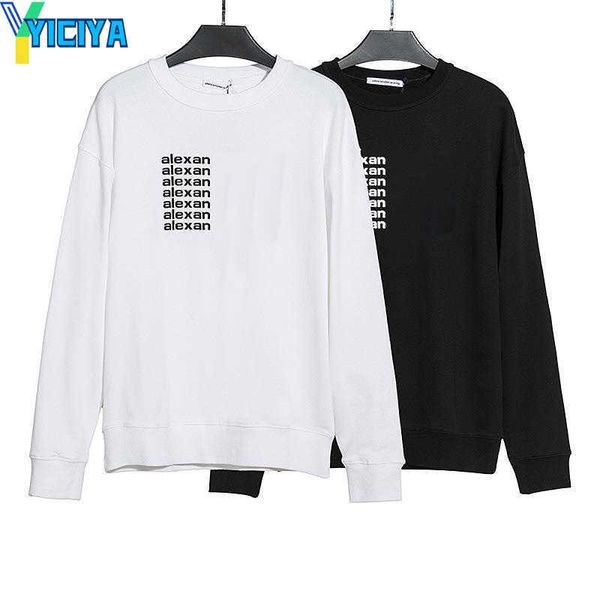 

yiciya fashion ale---wang brand letter print vintage long sleeve t shirts men and women hip hop streetwear harajuku, White