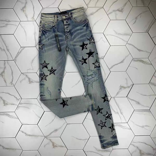 

hm528 mens jeans black cargo pants designer jeans skinny stickers light wash ripped motorcycle rock revival joggers true religions casual el, Blue