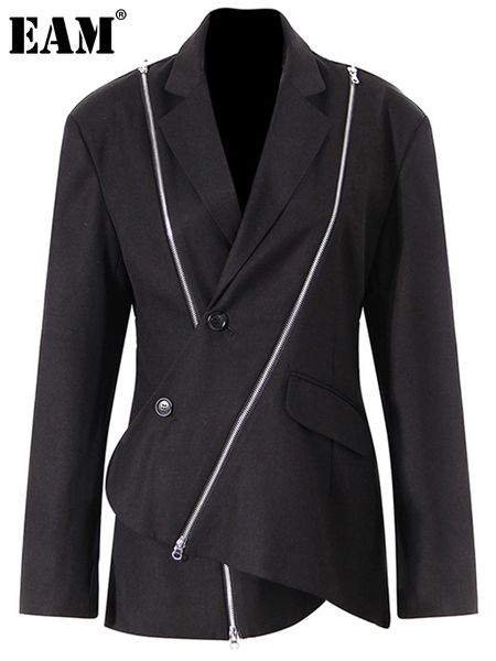 

womens suits blazers eam women black zipper irregular blazer notched long sleeve loose fit jacket fashion spring autumn 1de6066 230209, White;black