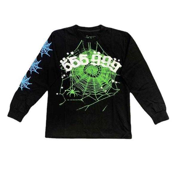 

men's t-shirts 22ss green foam spider web print sp5der t shirt long sleeves men women eu size 100 cotton sp5der tee fashion autumn haik, White;black