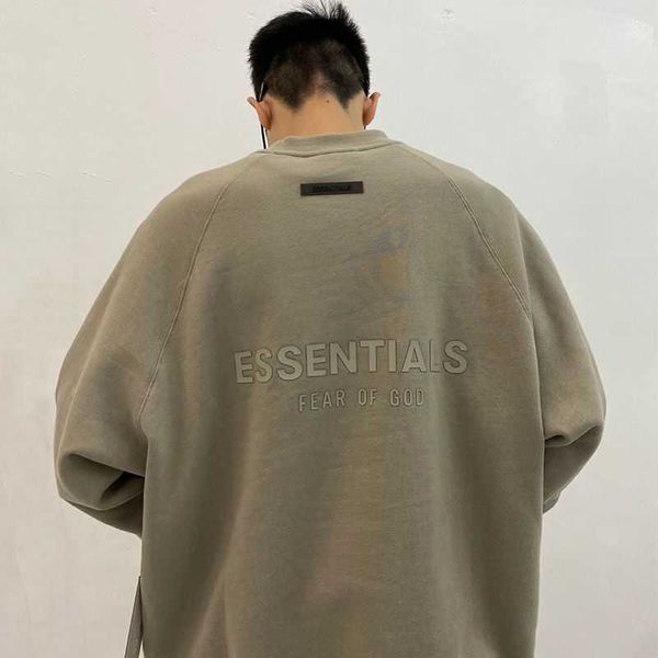 

sweat hoodie for men bear of god fog essentials double track high street fashion brand back rubber pressed round neck loose sweater men, Black
