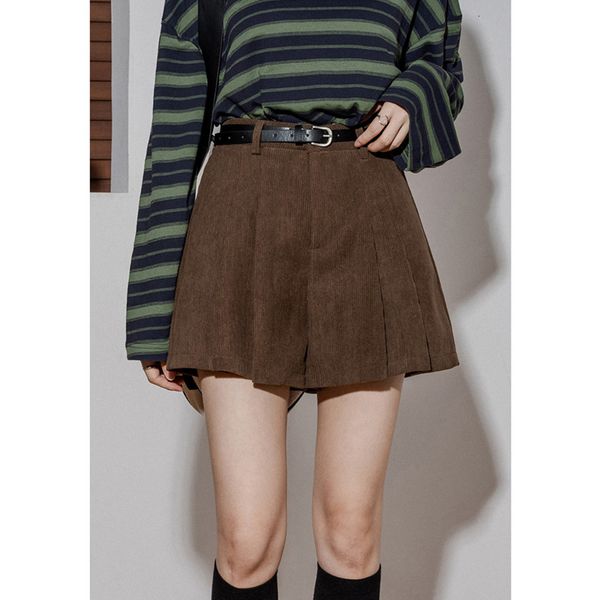 

women's shorts high waist corduroy cloth pleated skirt appear thin versatile comfortable fashion temperament trouser 2023 230209, White;black
