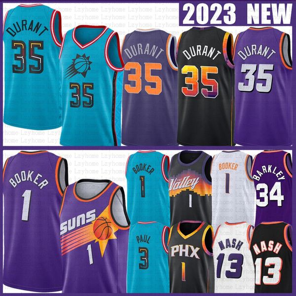 

kevin durant devin booker chris paul basketball jerseys deandre ayton phoenixs sun steve nash charles barkley 2022 2023 city blue shirt purp, Black;red