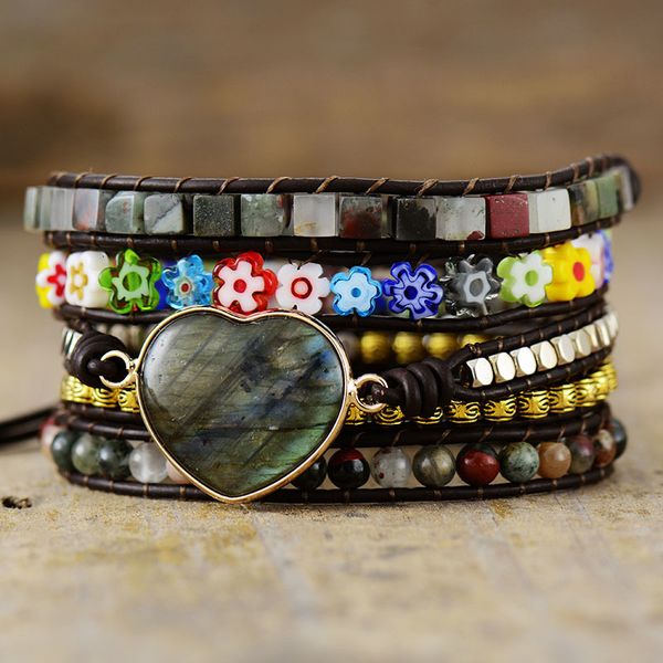 

charm bracelets classic big center stone healing passion heart inspirational balance wrap bracelet spiritual protection leather jewellry 230, Golden;silver