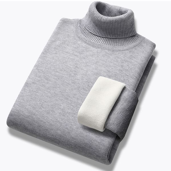 

men's sweaters winter thick fleece turtleneck solid color casual slim long sleeve warm knit classic shirt pullovers 230210, White;black
