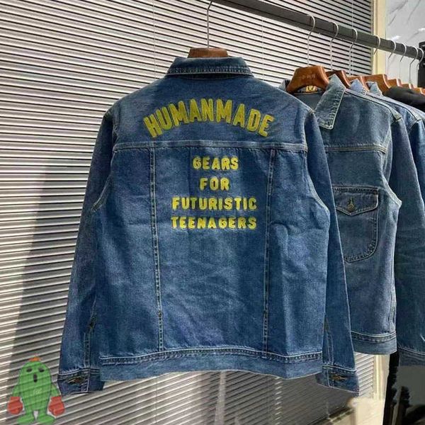 

men's jackets human made denim jacket embroidery letter long sleeve jean jackets j230210, Black;brown