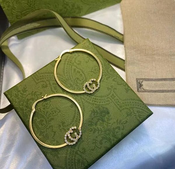 

2023 hoop earrings brass diamond set letter earrings designer for women fashion gorgeous luxury brand celebrity same style new earring jewel, Golden;silver