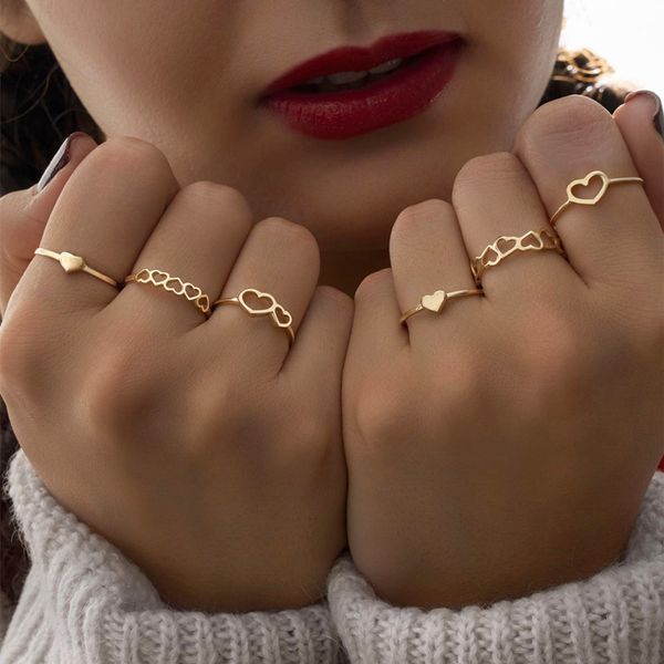 

wedding bohemian love ring vintage hollow heart shape ring design for girl valentine's day gift, Slivery;golden